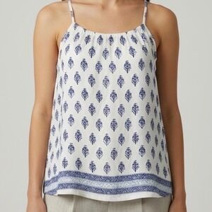 J.McLaughlin Womens Blue White Block Print Spaghetti Strap Tank Top Cami Size M